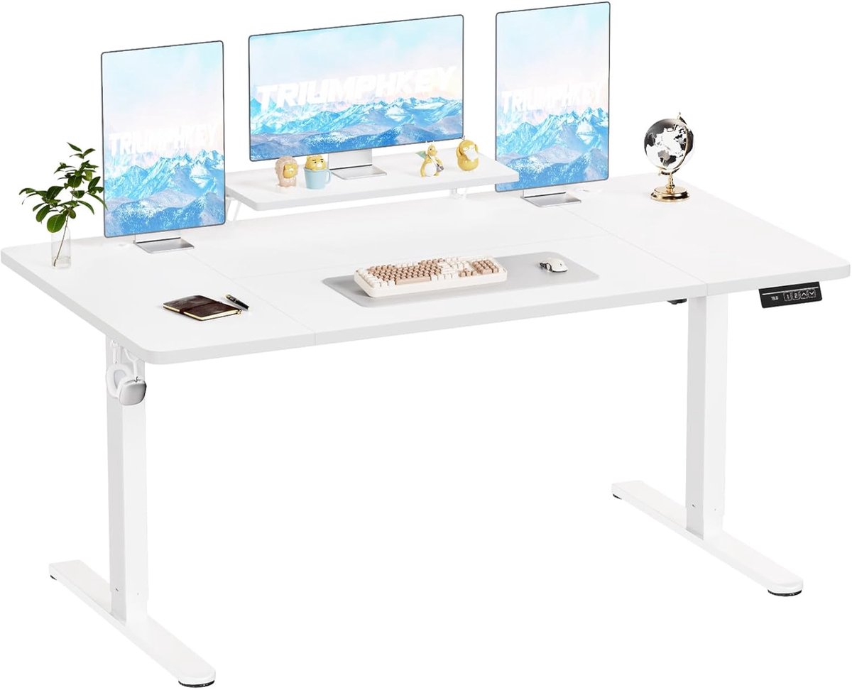 Elektrisch verstelbaar bureau met monitor planken - 180 x 80 cm, gaming en studietafel