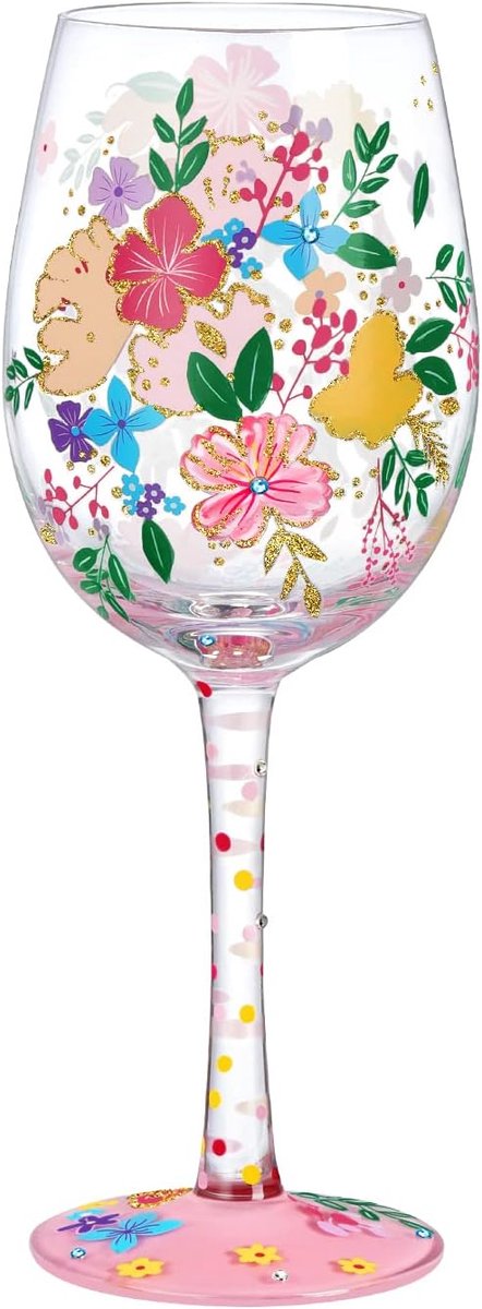 Handgeschilderd Wijnglas met Wilde Bloemen - Ideaal Cadeau voor Vrouwen - 15oz