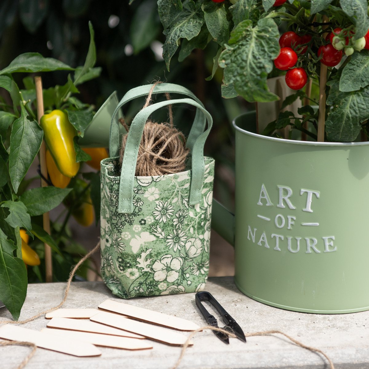 Tuingereedschapset jute koord draadschaar plantenstaak