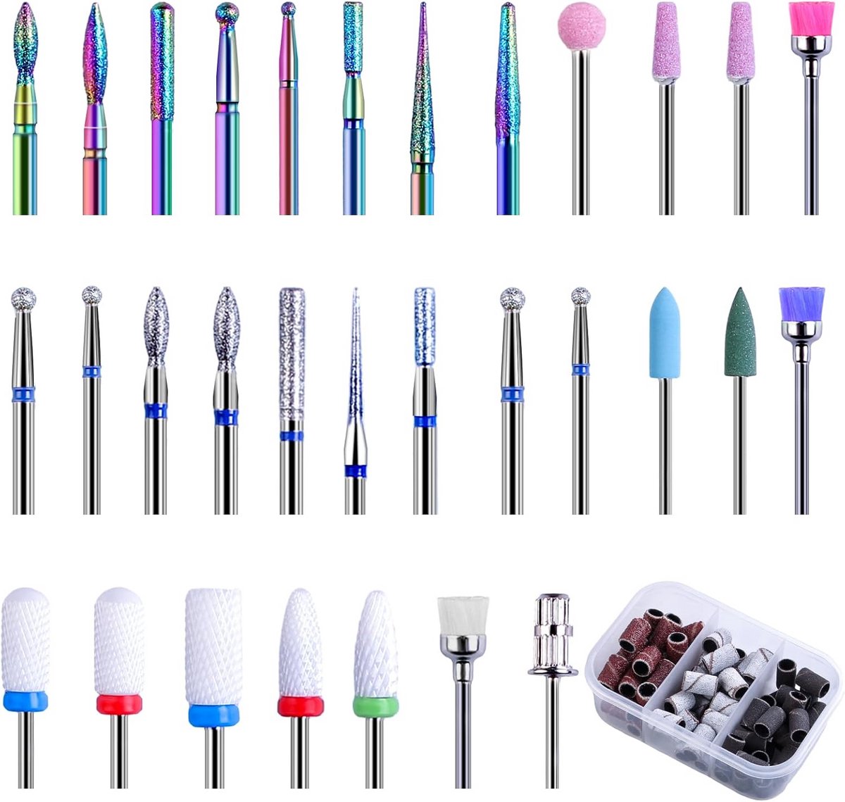 Nail Sanding Attachments Set - 30 Stuks + 75 Schuurmoffen voor Professionele Nagelzorg