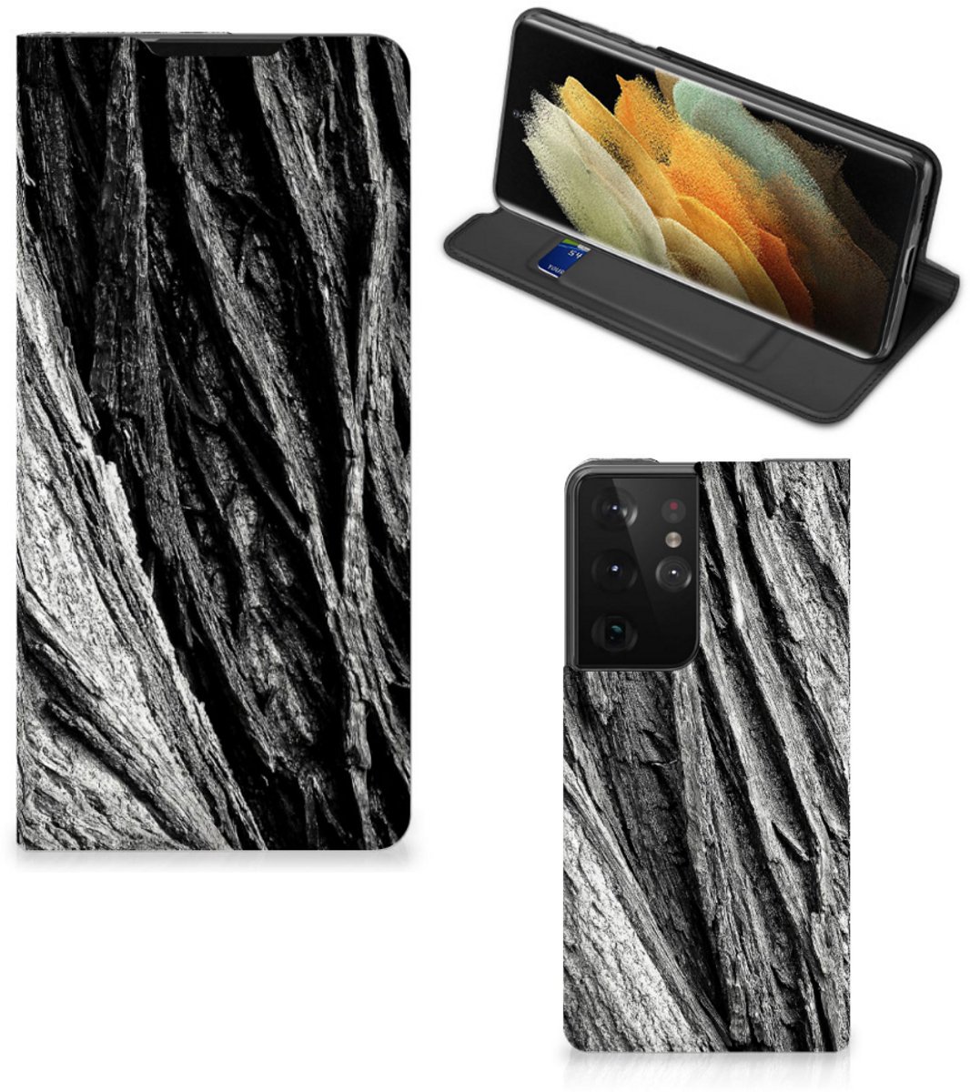 Book Wallet Case Samsung Galaxy S21 Ultra Boomschors Grijs