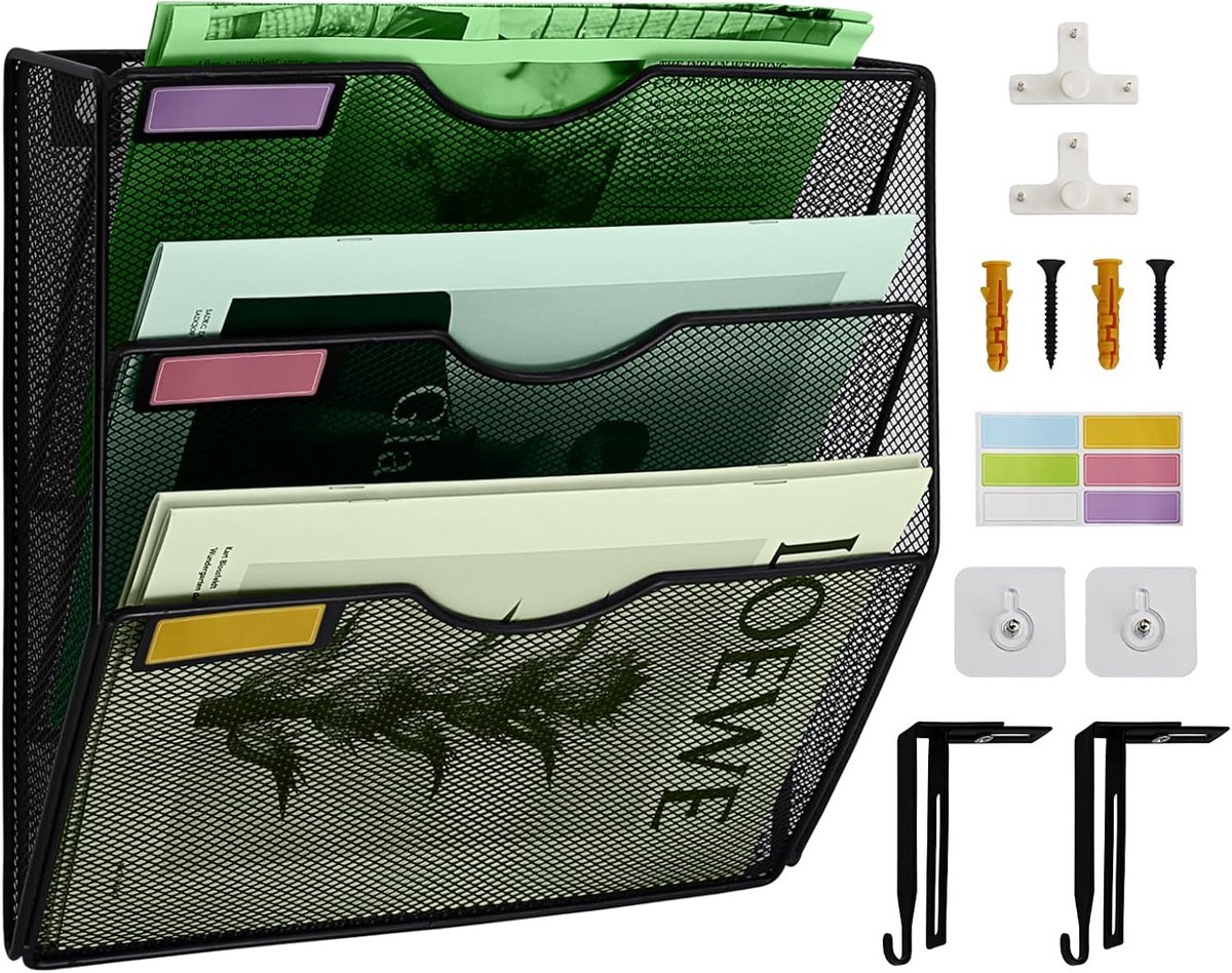 Verticale 3 Tier Muur Document Organizer met Haak en Nametag Labelset
