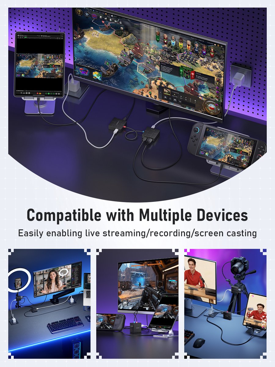 Lemorele AC12 Magnetische Video Capture Card en USB-C Hub - 1080p 60Hz - HDMI Loop-Out - 100W PD thumbnail 6