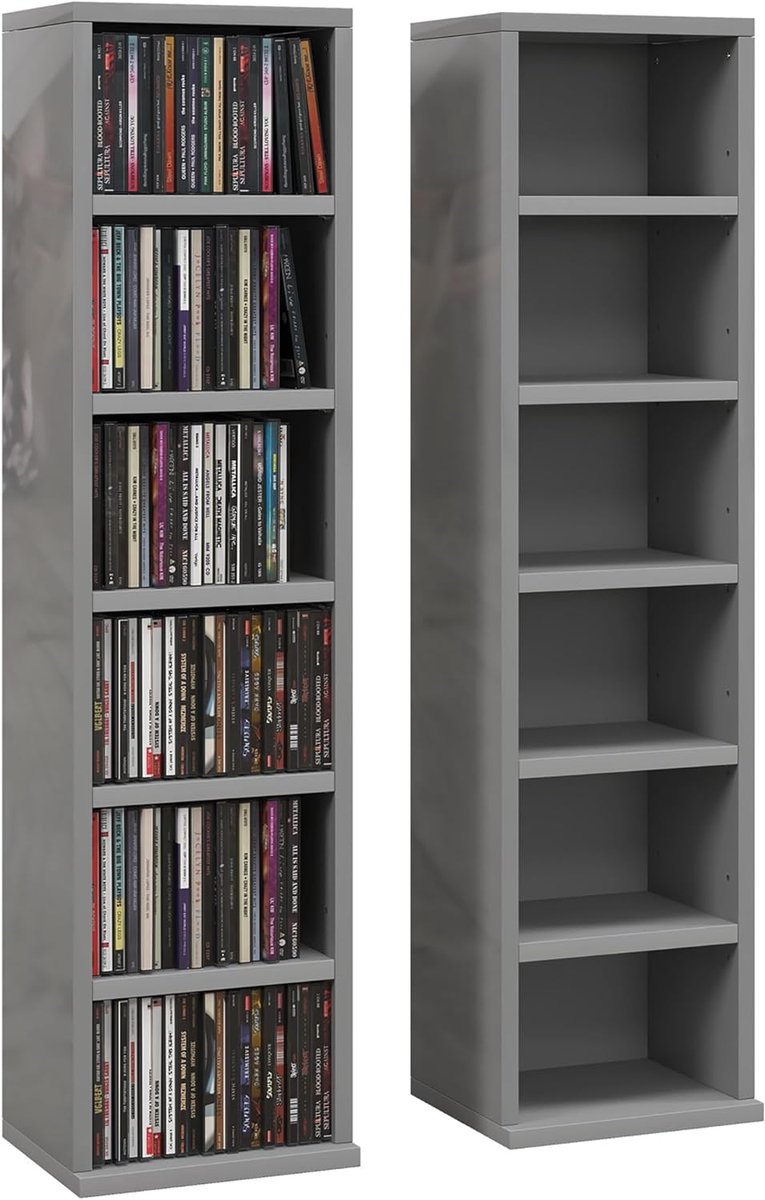 Set van 2 CD Media Display Planken met Verstelbare Planken - Hoogglans Grijs