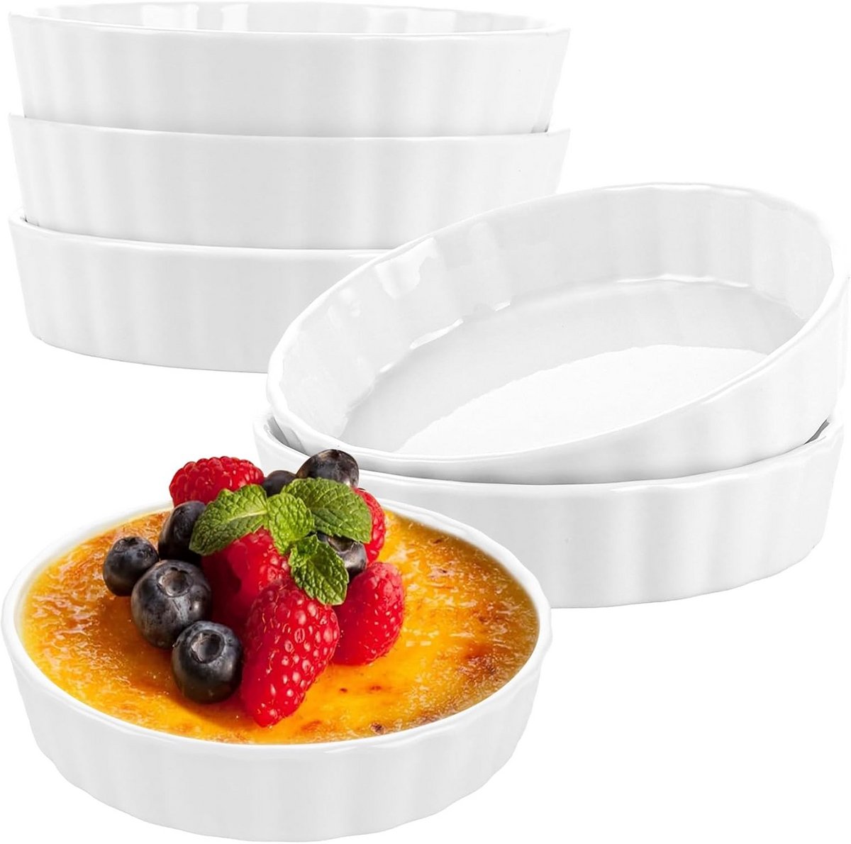 Set van 6 keramische ovenschotels voor crème brûlée en desserts, 120 ml