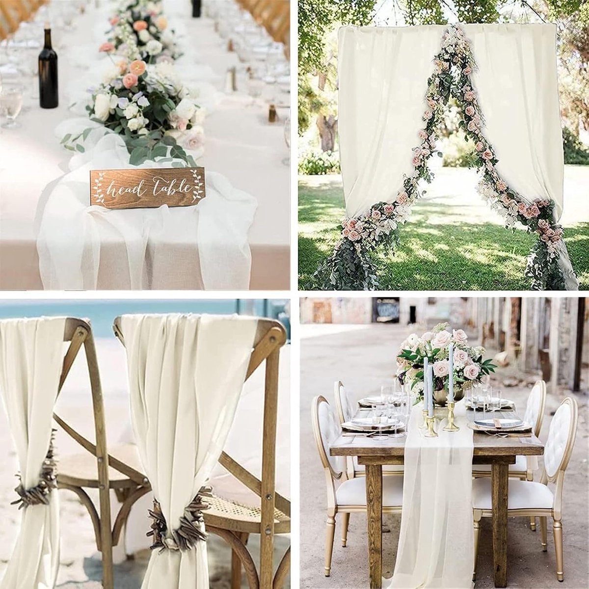 Lange Chiffon Tafelloper voor Feest en Bruiloft - 70x300 cm - Beige