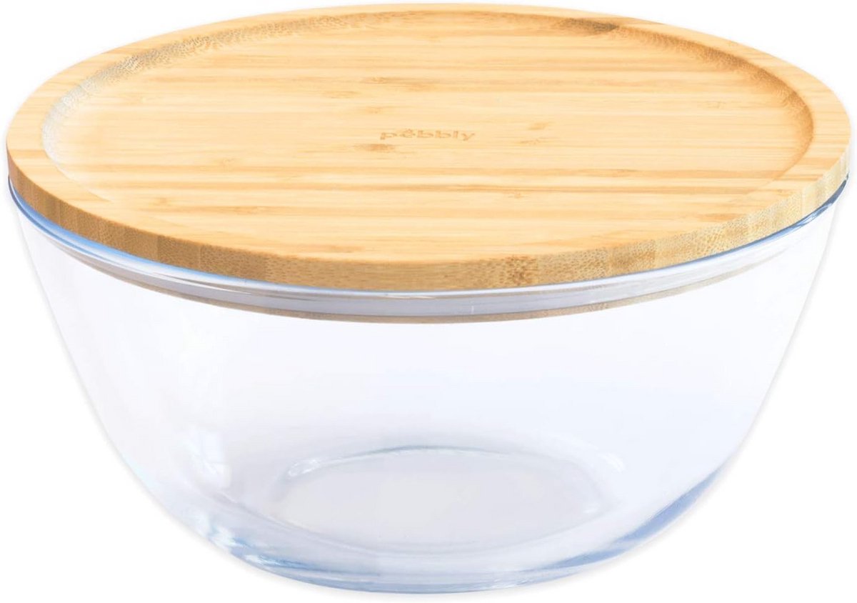 Glazen Schaal met Bamboe Deksel - Ovenbestendige Opslagpot - Ø 23 x 12 cm