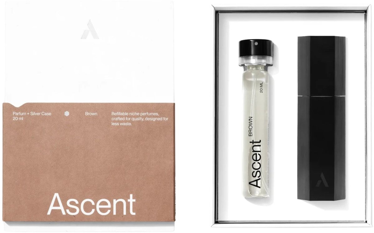 Ascent Bruin Starterspakket - Parfum Voor Dames en Heren - Eau De Toilette Homme – Parfumolie - Geurset – Parfumset - Geschenkset Vrouwen en Mannen - Geurtjes Vernevelaar - Luchtjes - 20ml - Vegan - Organische Basis - Incl. Zwarte Houder