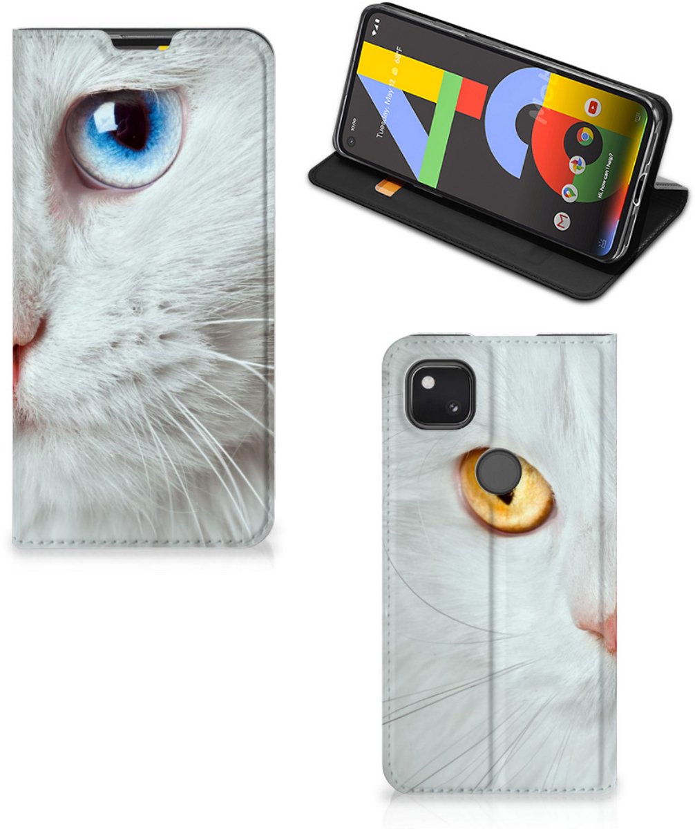 Google Pixel 4a Hoesje maken Witte Kat