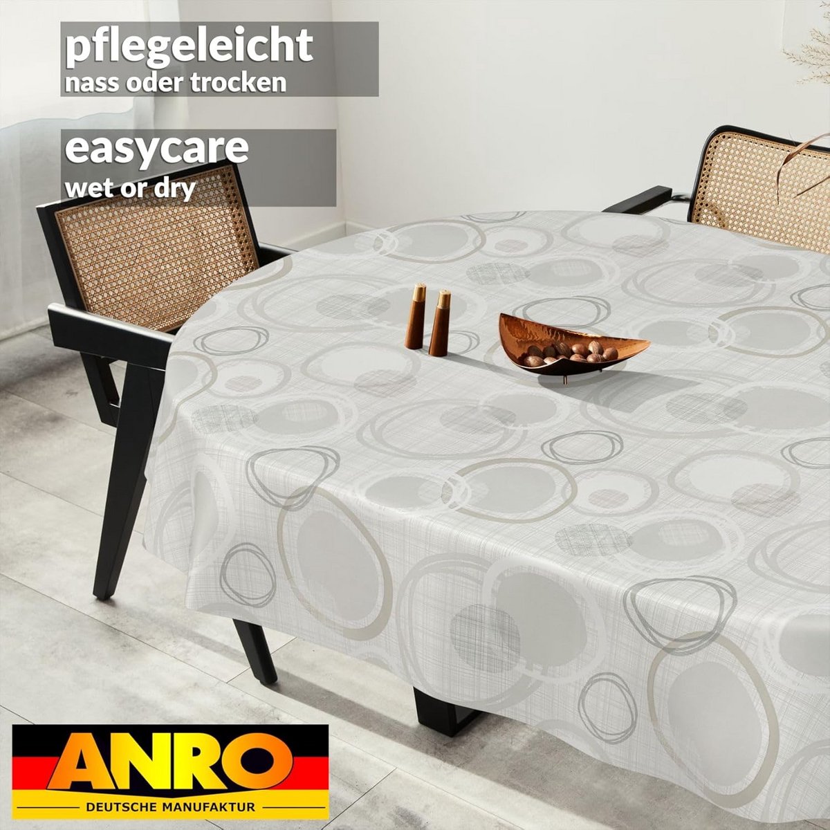 Afwasbaar Tafellaken Geometrisch Wit/Grijs - Ovaal 240x140 cm