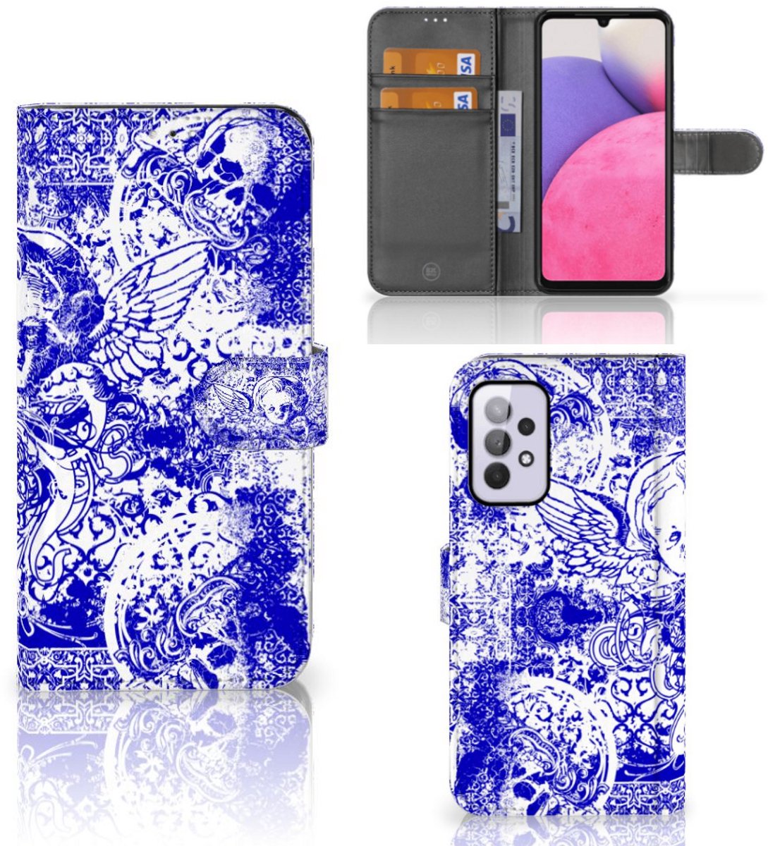 Telefoonhoesje met Naam Samsung Galaxy A33 5G Angel Skull Blauw