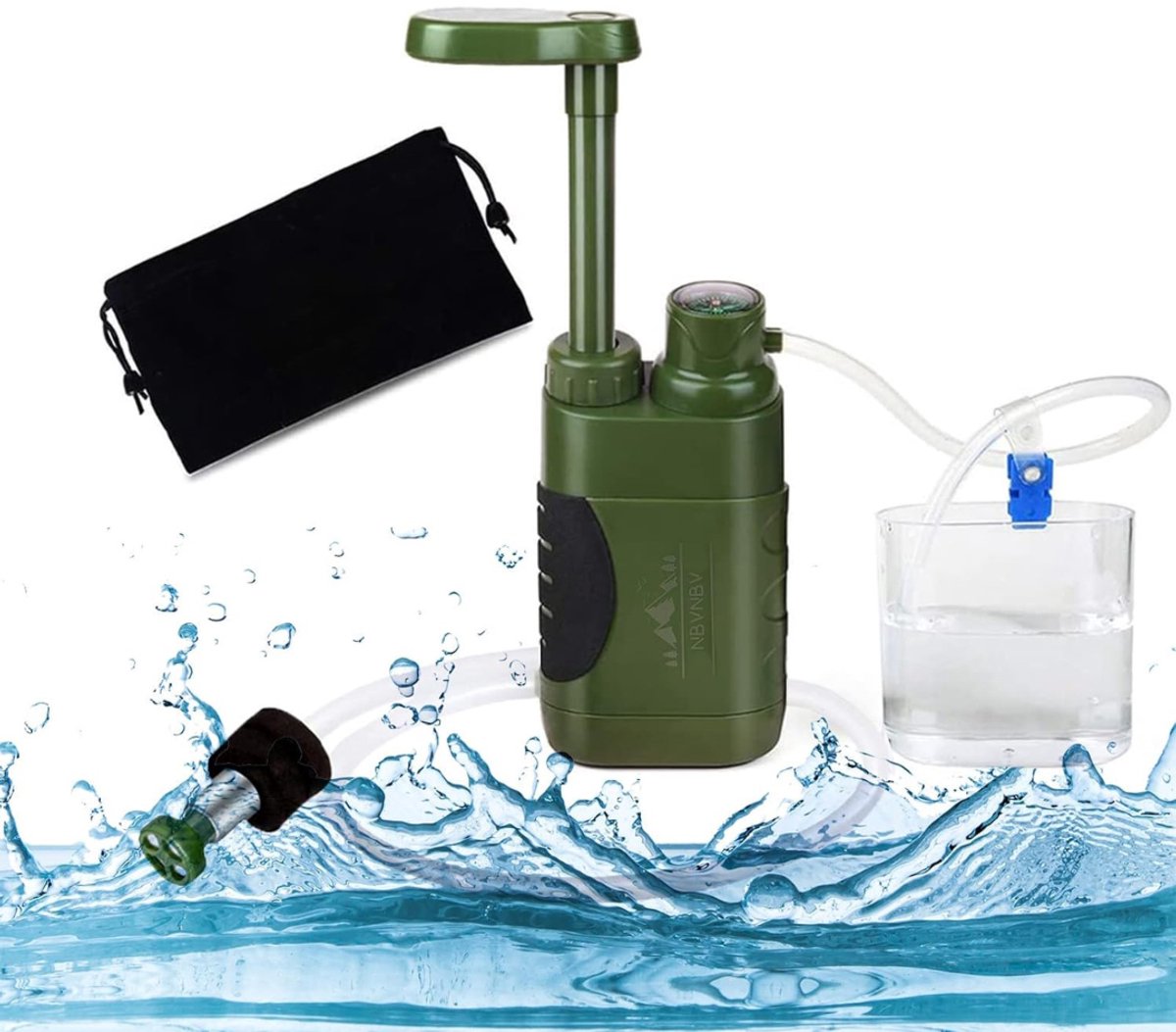 DYNA® Waterfilter Survival – Survival Kit - Water Filter – Zuiver en Schoon Drinkwater – Groen - 9cm x 5cm x 24cm
