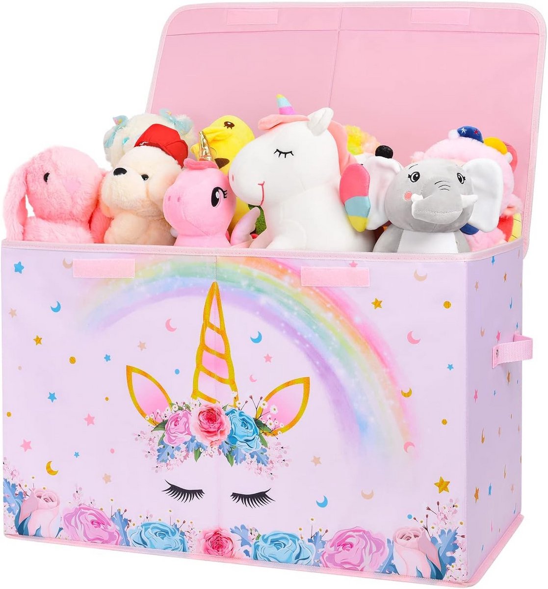 Eenhoorn Opbergdoos voor Kinderen - 64x32x40 cm, Speelgoedkist met Handgrepen