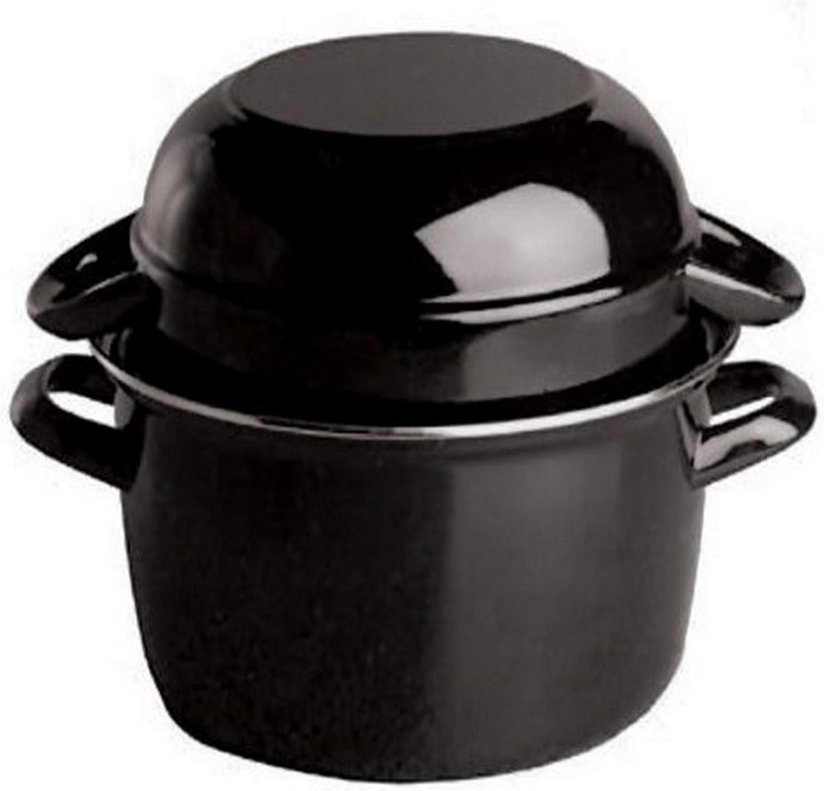 Emaille Staal Mossel Pot 3.3Lb - 1.1 Pond Capaciteit Zwart