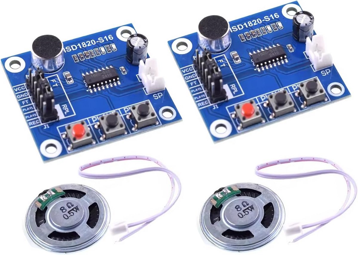 2 Stuks ISD1820 Geluidsopname Module met Microfoon en 0.5W Speaker