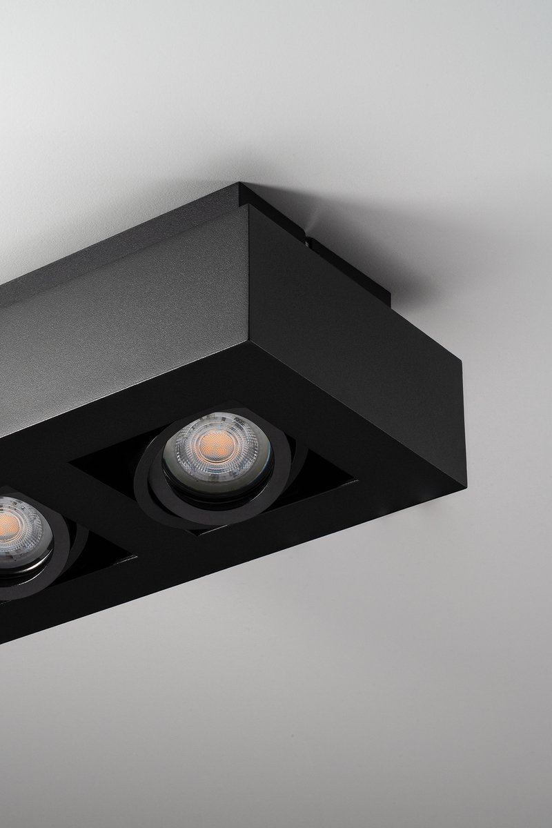 Pollux nero II by LUSENZ - Rechthoekige 2-lichts plafondlamp met richtbare spots, matzwarte coating en interieur