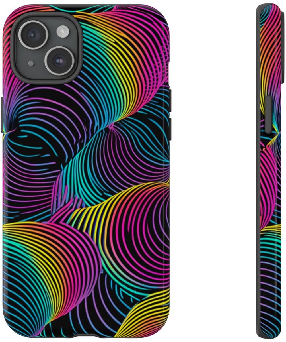 Kleurrijk Psychedelisch Optisch Patroon – Telefoonhoesje Geschikt voor iPhone 15 Plus