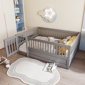Lit enfant 140 x 200 cm - cadre de lit en bois avec dossier et porte - gris - sans matelas