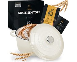 Chefarone Gietijzeren Pan 3.5L - PFAS vrij - Braadpan Inclusief Deksel - Geschikt Voor Alle Warmtebronnen - Geëmailleerd Creme Wit - Moederdag Cadeautje