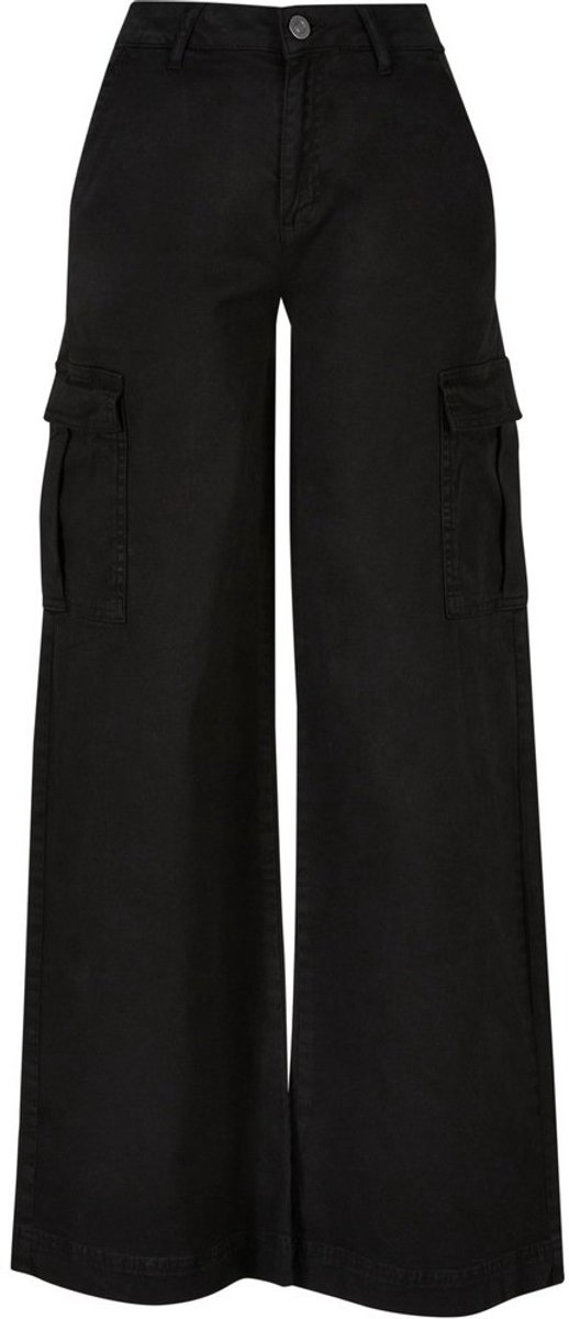 Urban Classics High Waist Wide Leg Twill Cargobroek Taille 33 inch Zwart