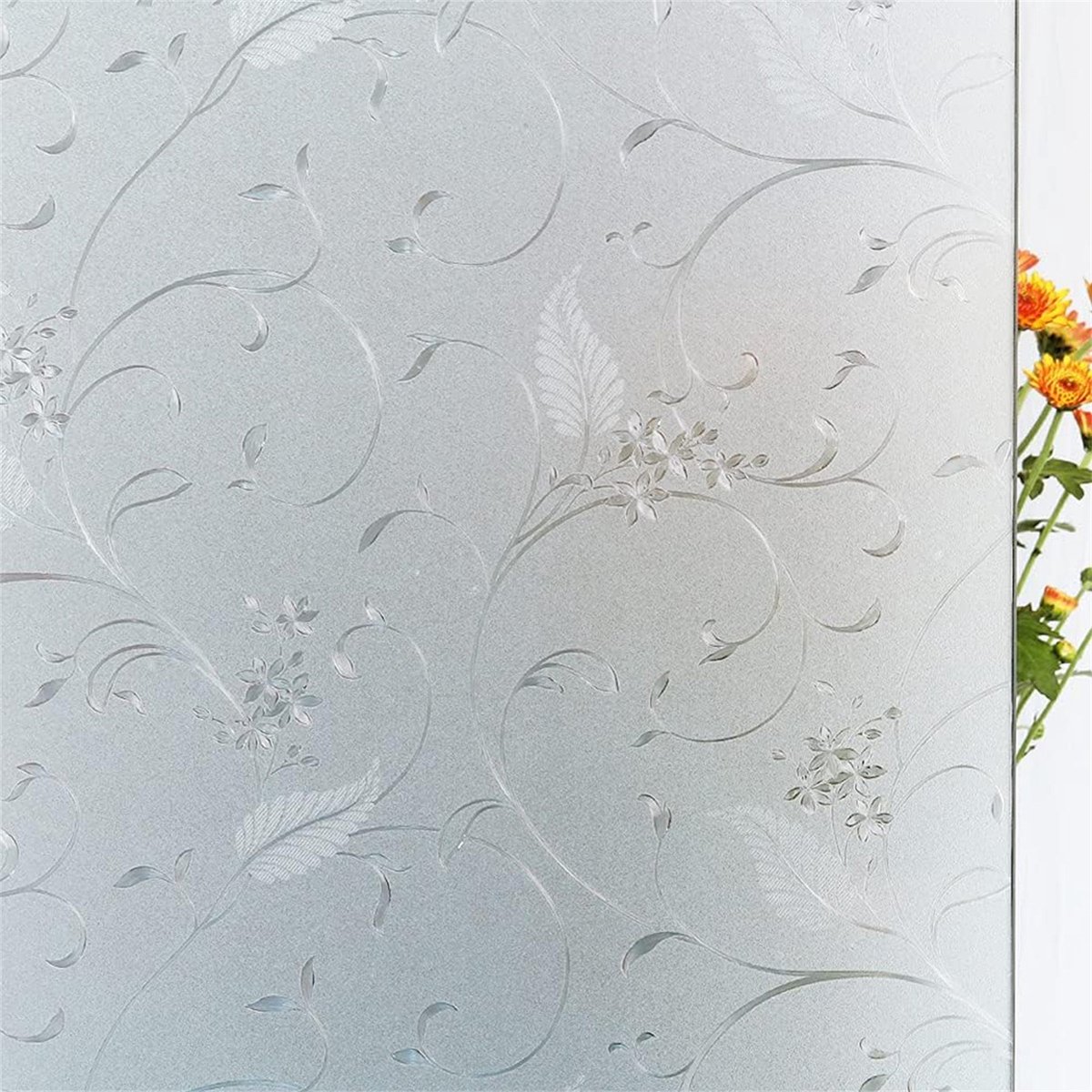 Peysaitr - Privacy raamfolie – Statische Adsorptie Raamsticker – uv - Anti Inkijk - bescherming – huis & kantoor – bloemmotief – wit – 55 x 200cm