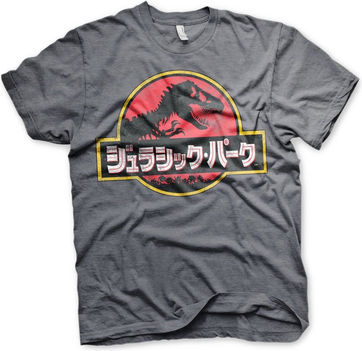 Jurassic Park T-shirt met verweerd logo, Japans, donker gemêleerd