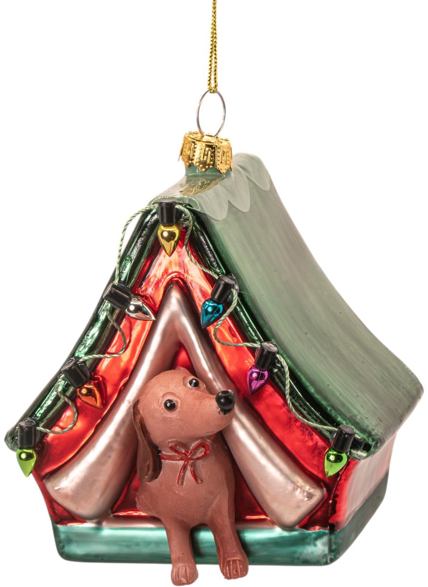 Teckel in tent kerstbal - Sass & Belle