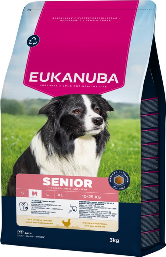 Eukanuba Life Care Dog Senior Medium Hondenvoer Chicken - 3 x 3 kg - Voordeelverpakking