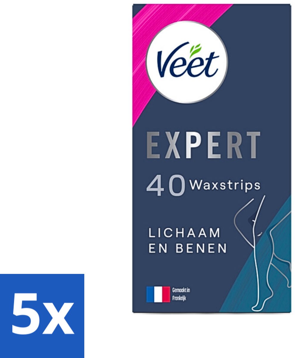 5 x Veet Expert - Ontharingsstrips - Lichaam & Benen - Gevoelige Huid - 40 strips - Ontharen Benen - Ontharen Lichaam - Waxstrips - Gevoelige Huid - Ontharen Strips