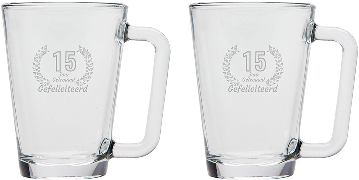 Gegraveerde set Theeglazen 26cl Gefeliciteerd 15 jaar getrouwd