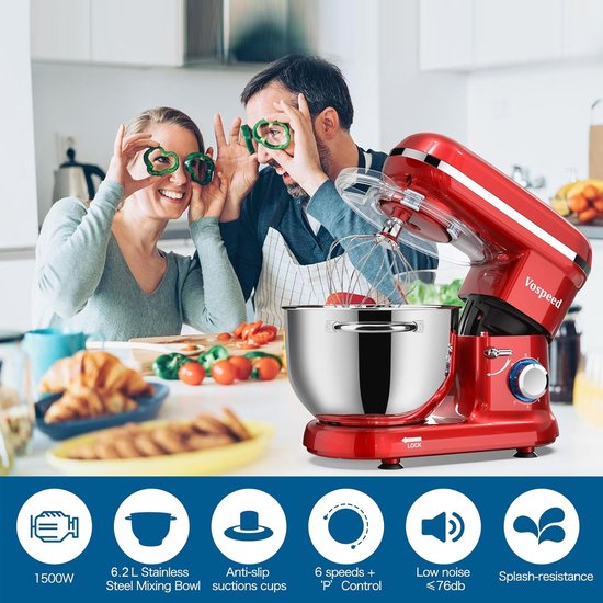 Keukenmachine 1500W met 6 snelheden en 6,2QT mengkom - Elektrische Kneedmachine — afbeelding 4