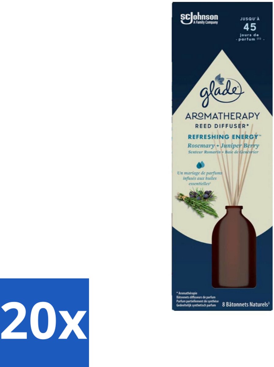 20 x Glade - Geurstokjes Verfrissende Energie - Aromatherapie Geurverspreiding - 80 ml - Aromatherapie - Geurstokjes - Energie - Geurverspreiding - Marokkaanse Rozemarijn