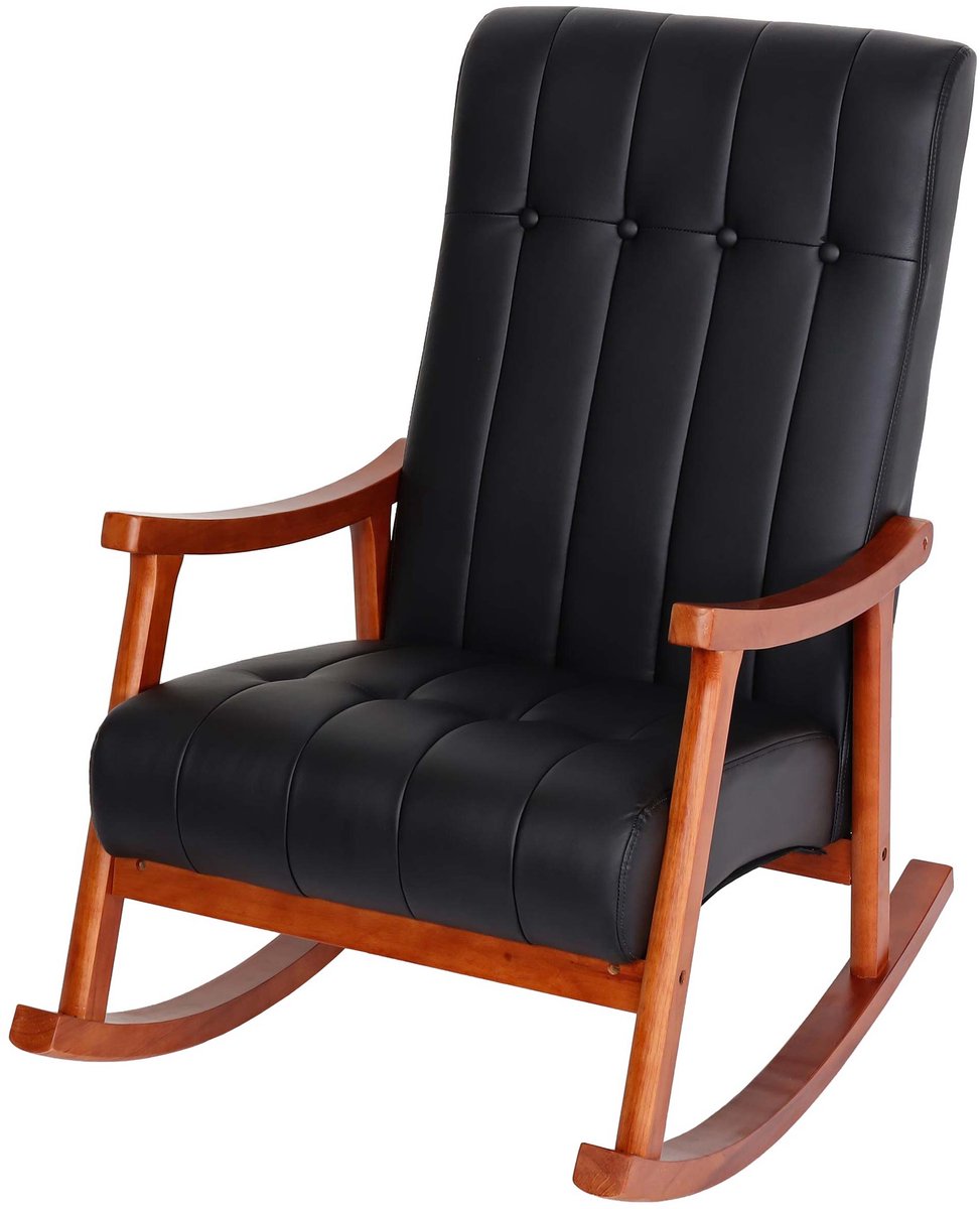 Schommelstoel MCW-K10, schommelstoel, relaxstoel MVG ~ zwart kunstleer, frame in walnootlook
