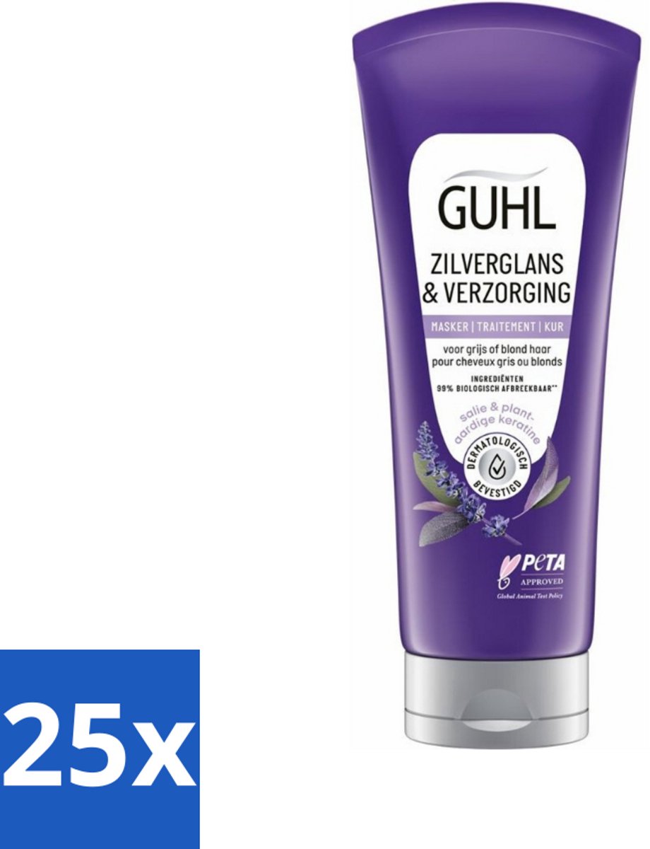 25 x Guhl - Haarmasker - Zilverglans & Verzorging Anti-Geel - 200 ml - Anti-geel Haarmasker - Haarmasker Anti-geel - Haarmasker Voor Blond Haar - Haarmasker Voor Grijs Haar - Haarmasker Voor Geblondeerd Haar