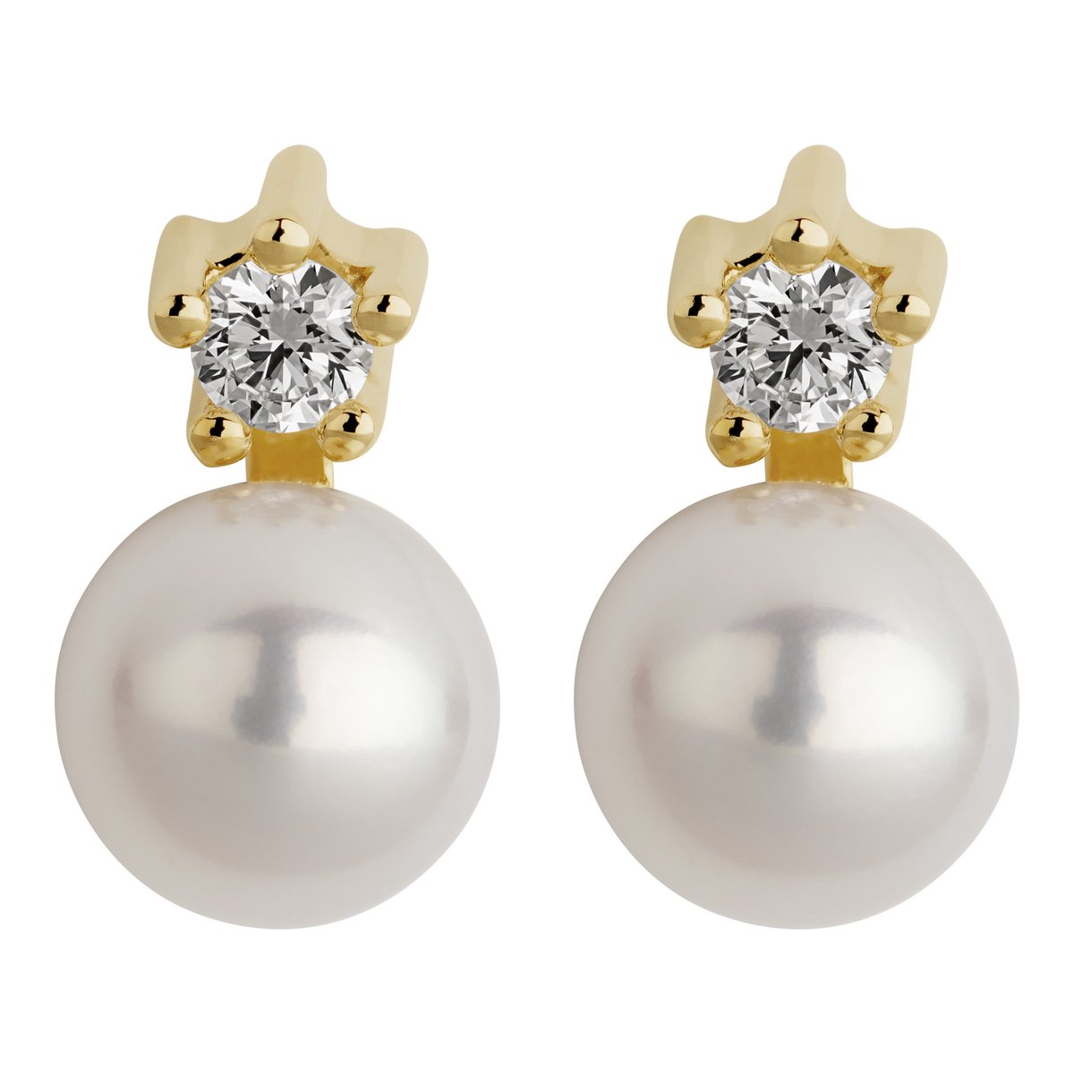 Orolino Ohrringe Gold 585 mit 2 echten Brillanten zus. 0,10ct. und weißen Perlen 5mm