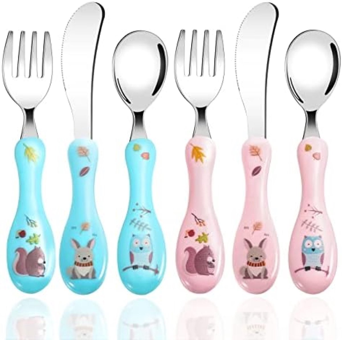 Kinderbestek set 6-delig - Roestvrijstalen bestek voor kinderen met schattige dierendesign - Ergonomische handgrepen - Vaatwasmachinebestendig - Geschikt voor jongens en meisjes - Baby en peuter eetgerei