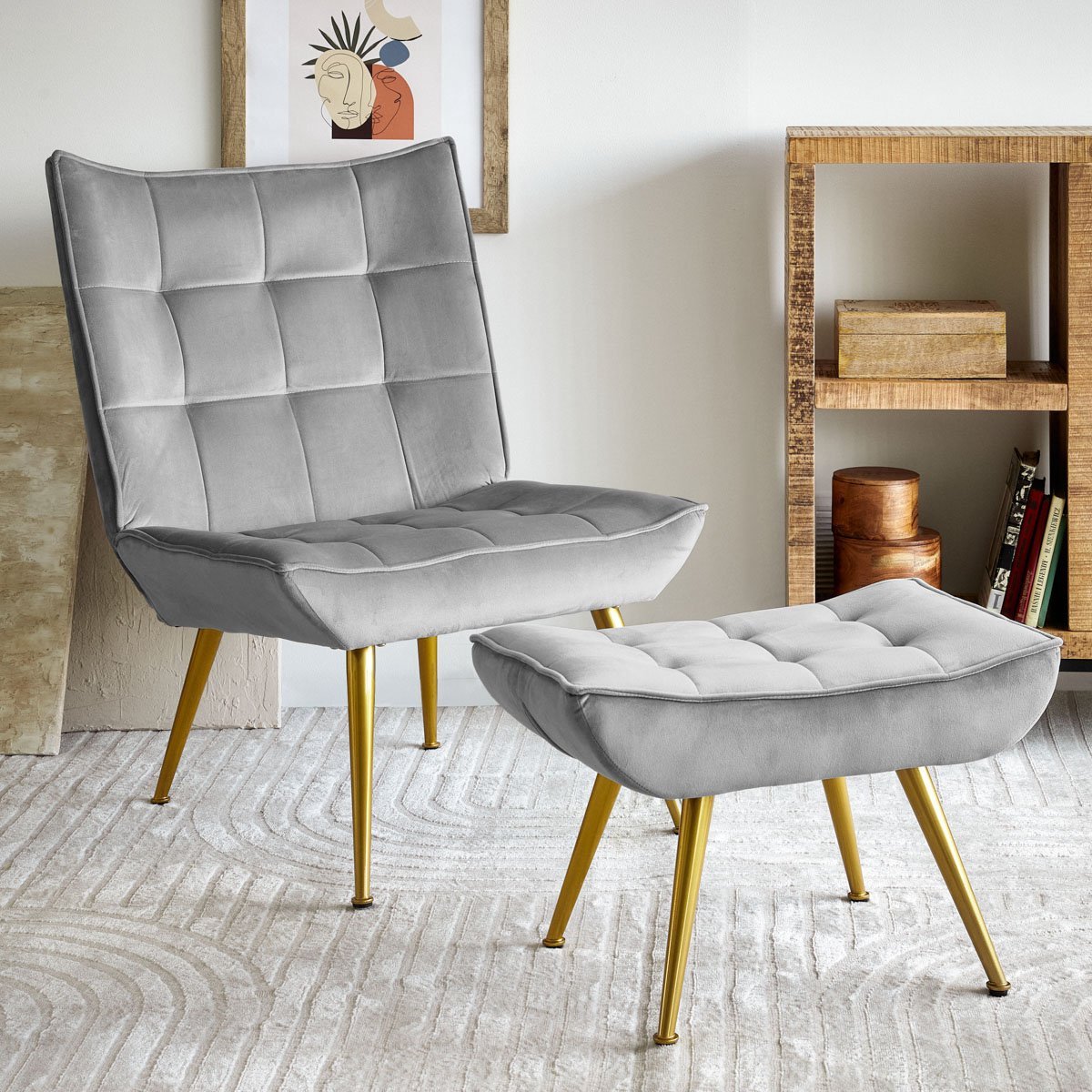HOMLA - Armchair - VINNIS - with Footrest - Grey - 96x69x82 cm - 856681