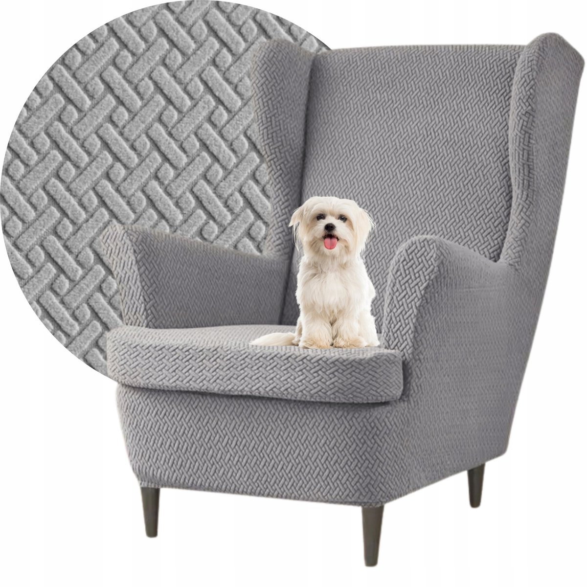 Hoes Fauteuil Stof Jakkard Visgraat Elastisch Lichtgrijs Premium
