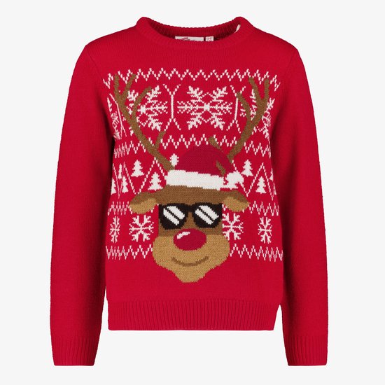 Pull de Noël moche pour enfant avec des rennes rouges - Taille 146 - 100 % Acryl - Extra doux