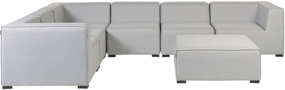 Beliani AREZZO - Loungeset voor 7 Rechtszijdig - Lichtgrijs - Polyester