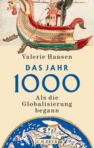 Boekcover met een afbeelding van een schip in Vikingstijl en een wereldkaart, met de titel 'Das Jahr 1000'.