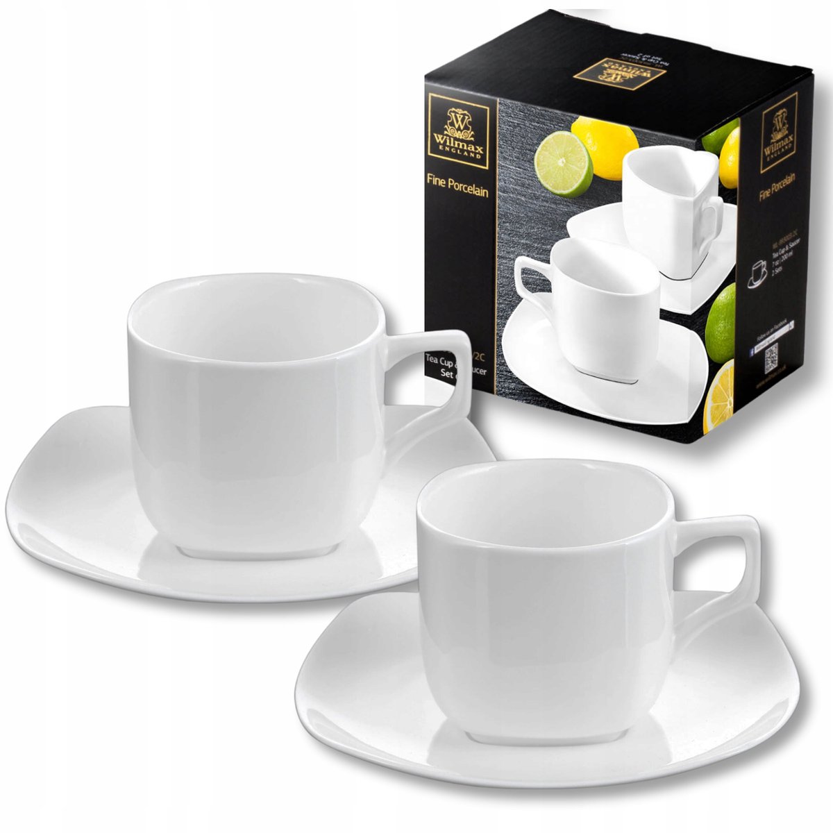 Set van 2 Premium Porseleinen Koffiekopjes met Schotels - 200 ml