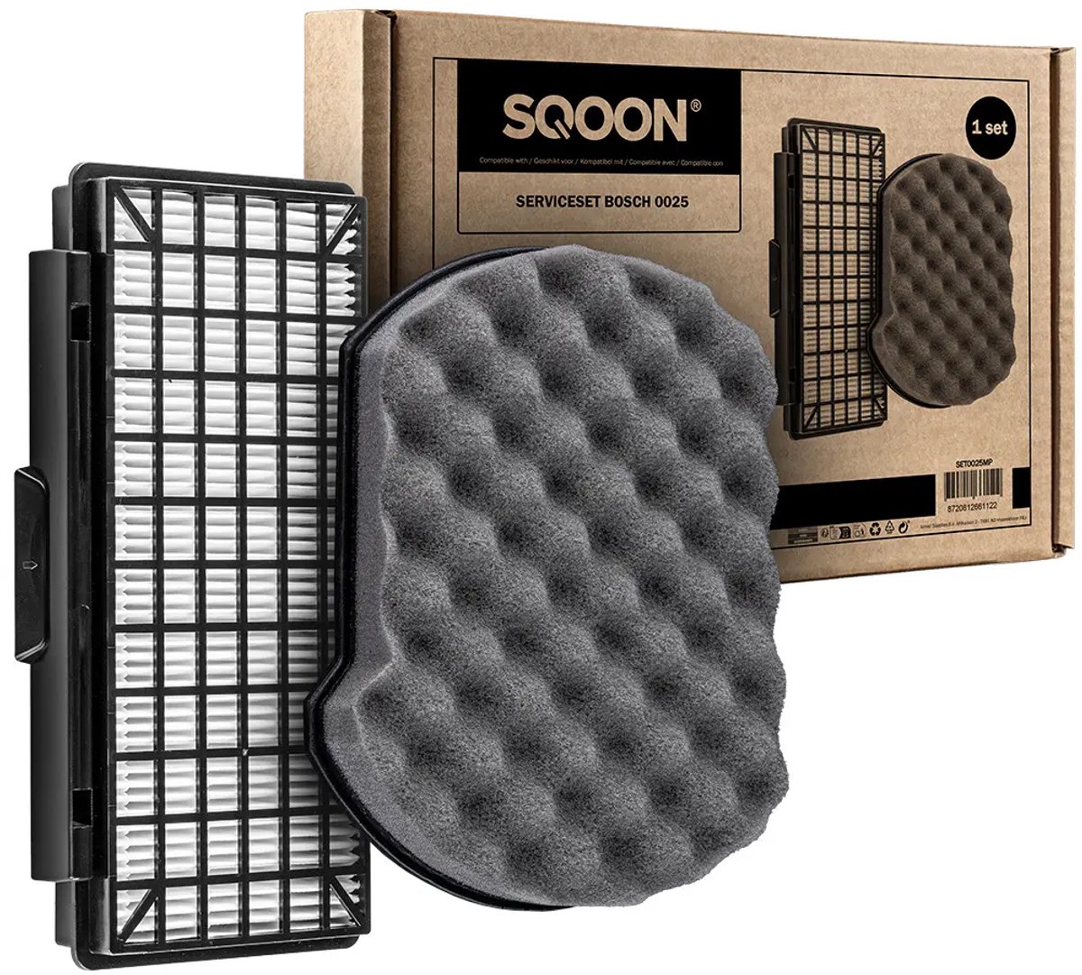 SQOON Serviceset geschikt voor Bosch Serie 4 BGC41/BGS41 (ProAnimal, Silence, Pro/Power, Hygiene) & Siemens VSX41 (XTRM, A322) - Gelijk aan 00647753, 00577303, 12046783 - Vervangingsset met motor- en HEPA-filter voor optimale filtratie Zwart