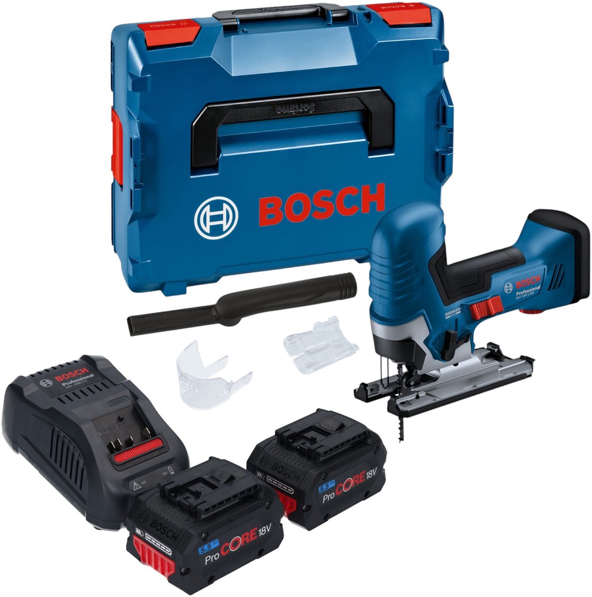 Bosch GST 18V-125 S Professional accu-decoupeerzaag 18 V 125 mm borstelloos + 2x ProCORE accu 5,5 Ah + oplader + L-Boxx