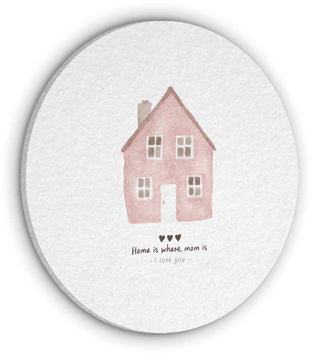 Akoestisch wandpaneel rond 90x90 cm - Vilt schilderij Huisje - Roze - Quote - Moeder - Ronde akoestische panelen - Geluidsdempende wanddecoratie - Geluidsisolatie wandcirkel - Muurdecoratie geluidspanelen - Moederdag cadeautje - Cadeau voor mama
