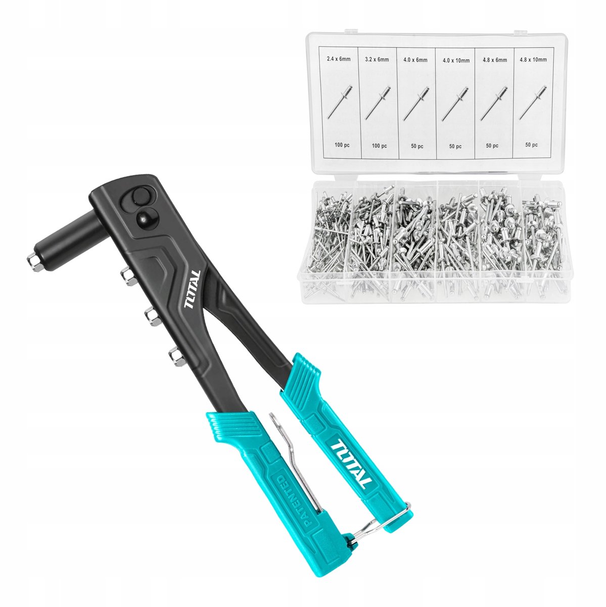 Handklinknageltang met 400 klinknagels (2,4-4,8 mm)