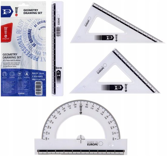 Pratel Ruler MemoBe Pratel Teken Set: Liniaal 16cm, 2 Driehoeken, Gradenschaal | bol