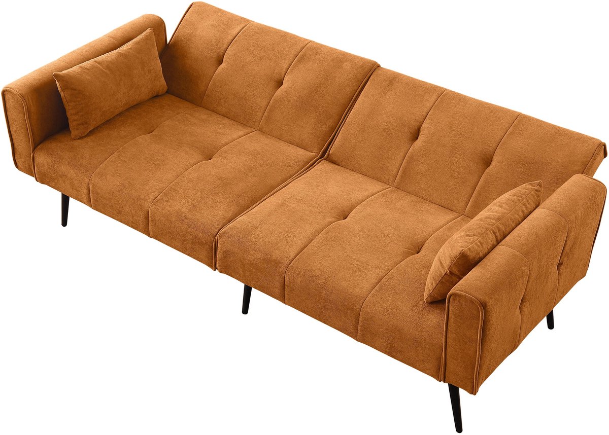 Merax Futon Slaapbank - Modulaire Opvouwbare 3-Zits - 68 Inch Corduroy - Gele Stoffen Bankbed Voor Woonkamer Dorm En Compacte Ruimtes