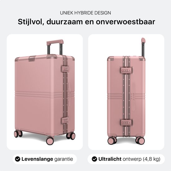 ONYX Hybrid Pro Check-in Koffer Medium 70 Liter - Gerecycled Polycarbonaat en Ritsloos Design - Reiskoffer met TSA slot en Spinner wielen - Candy Pink
