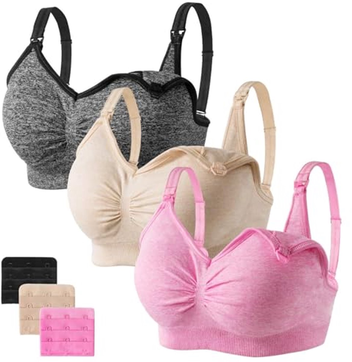 Image of 3-Pack Dames Borstvoedingsbeha's - Naadloos, Draadloos, Met Uittrekbare Pads
